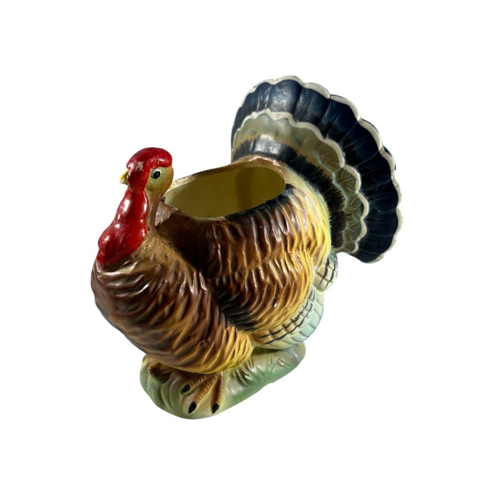 Vintage Ceramic Relpo Turkey Planter Thanksgiving Fall Autumn Decor READ